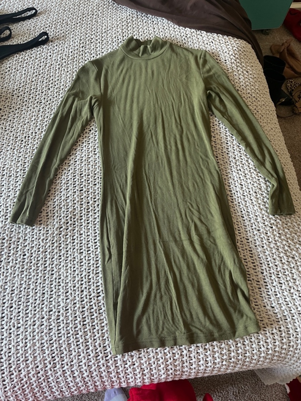 Olive Green Long Sleeve Mock Neck Bodycon Dress